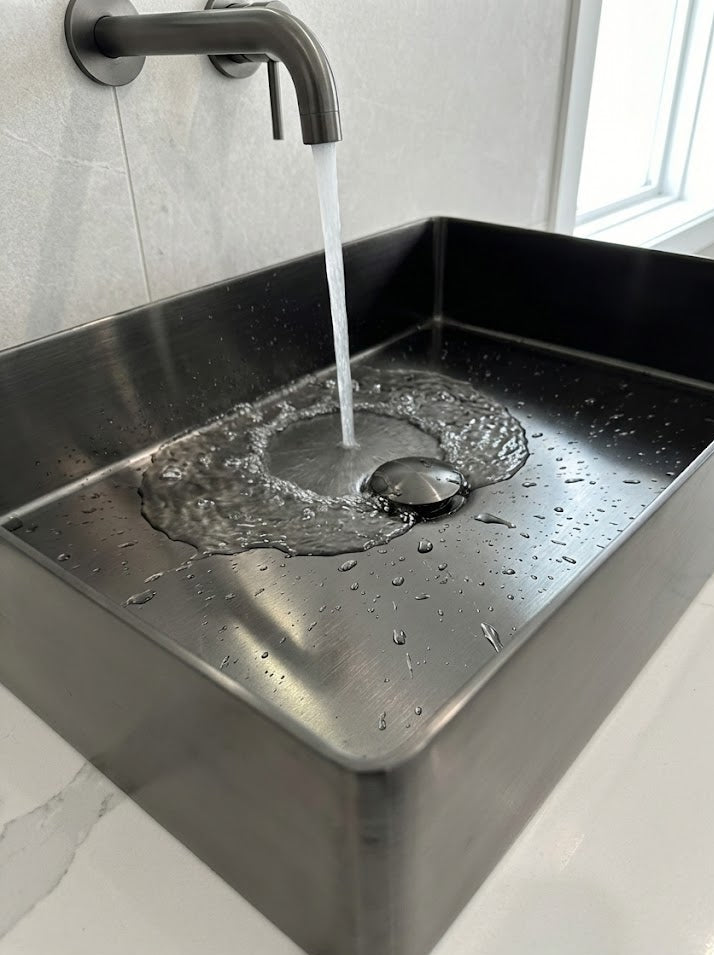 Rectangular Brushed Gunmetal Countertop Bathroom Basin - Contemporary Vessel Sink