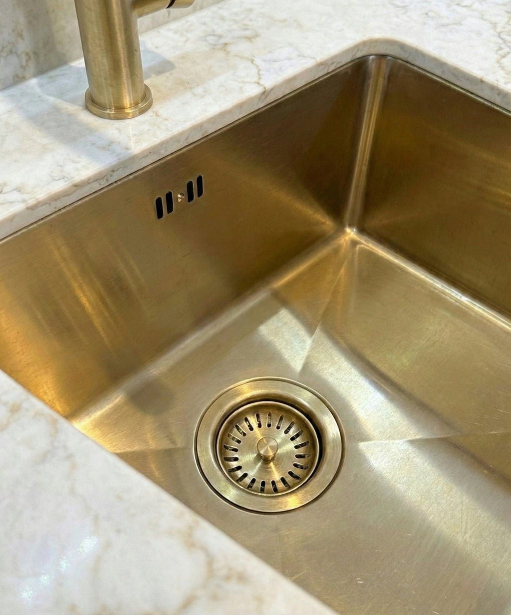 Brushed Brass Sink Basket Strainer Waste 90mm - With Overflow