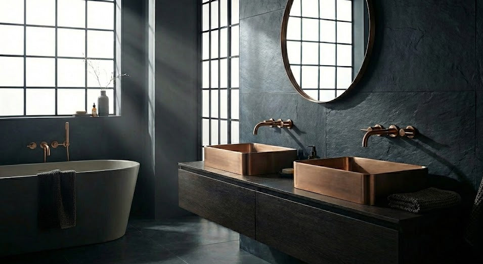 Rectangular Brushed Copper Countertop Bathroom Basin - Modern Vessel Sink