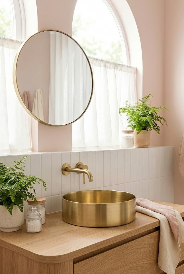 Brushed Brass Round Countertop Bathroom Basin