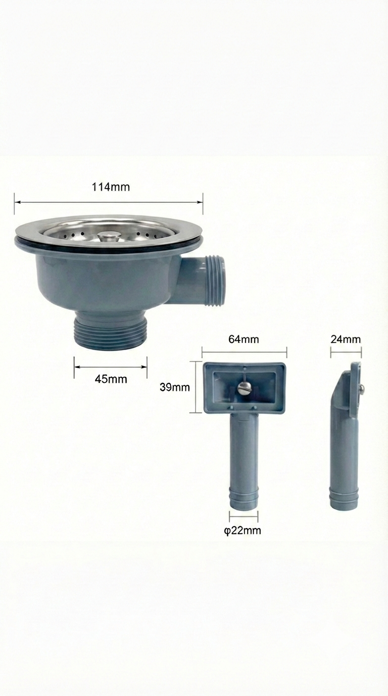 Stainless Steel Sink Basket Strainer Waste 90mm - With Overflow