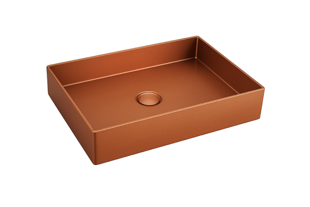 Rectangular Brushed Copper Countertop Bathroom Basin - Modern Vessel Sink