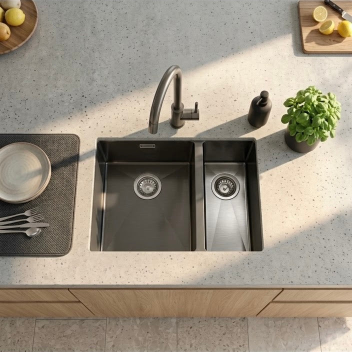 PREMIUM 1.5 Bowl Undermount Kitchen Sink Micro Texture Gunmetal Black - Left Hand