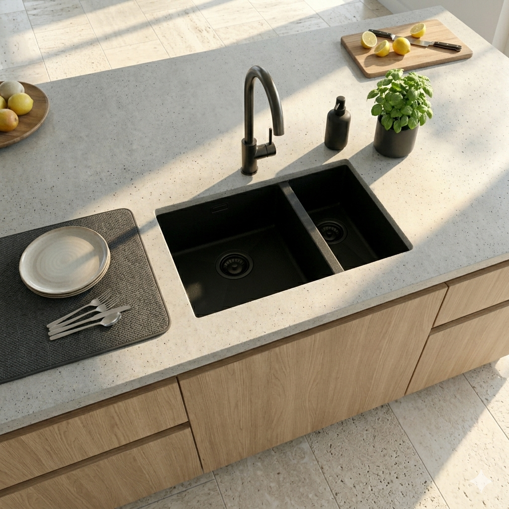 PREMIUM 1.5 Bowl Undermount Kitchen Sink Micro Texture Black - Left Hand