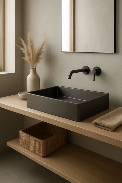 Rectangular Brushed Gunmetal Countertop Bathroom Basin - Contemporary Vessel Sink