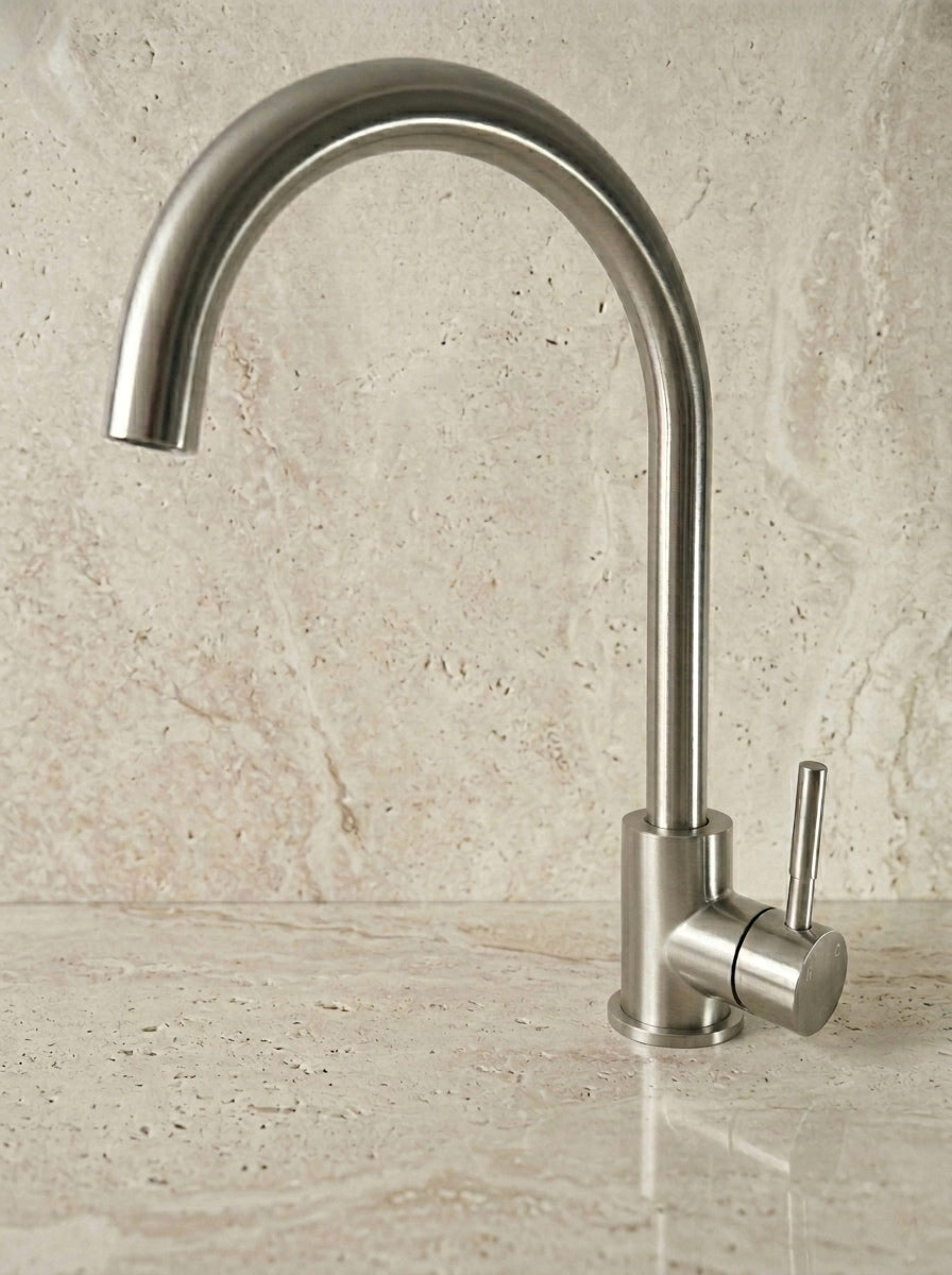 Stainless Steel Single Lever Swan Kitchen Mixer Tap