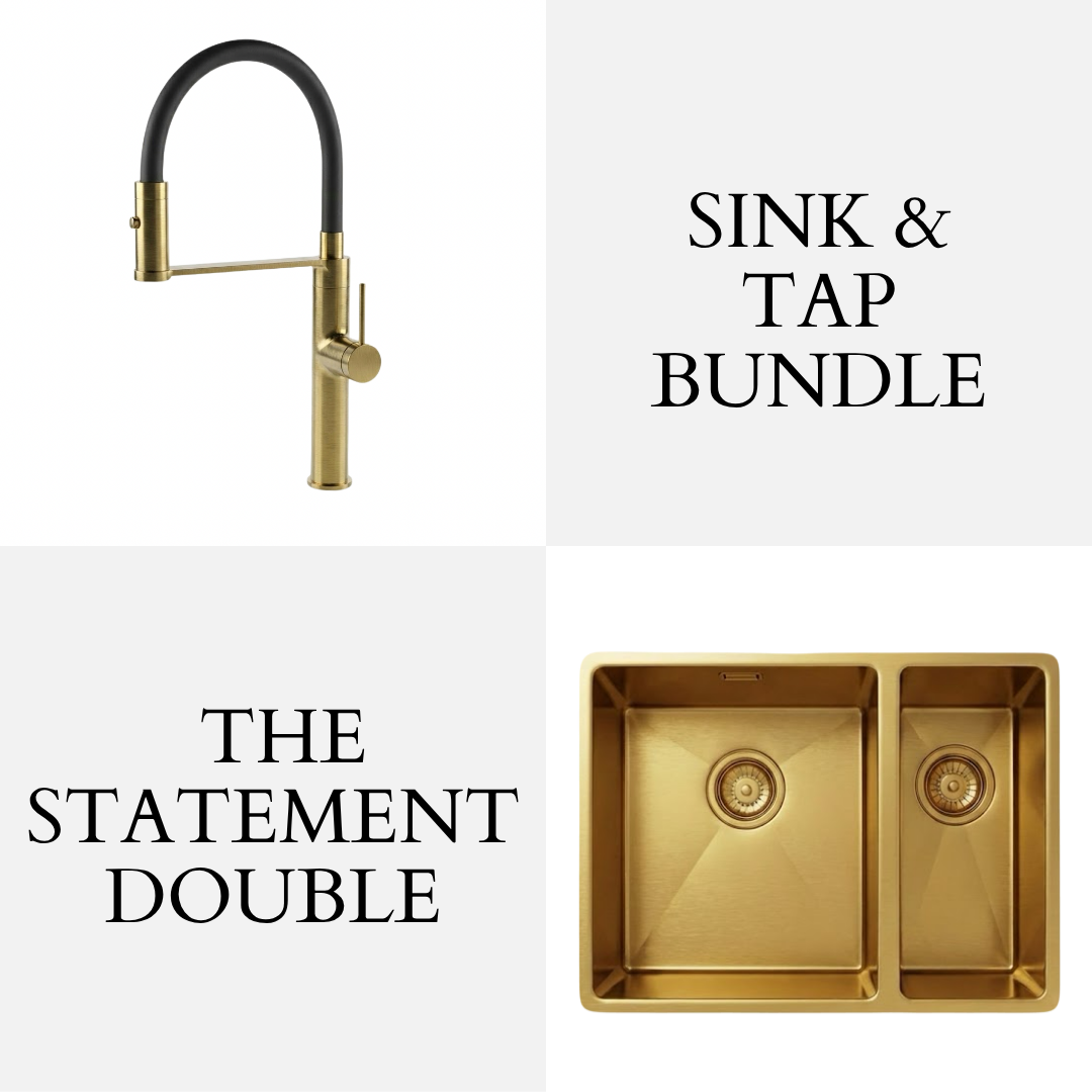 STATEMENT Brushed Brass 1.5 Bowl Undermount Kitchen Sink & Pull-Out Flexi Mixer Tap - Bundle