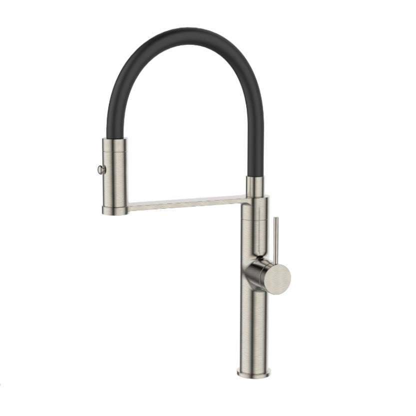 Stainless Steel Kitchen Mixer Tap with Black Pull-Out Flexi Hose