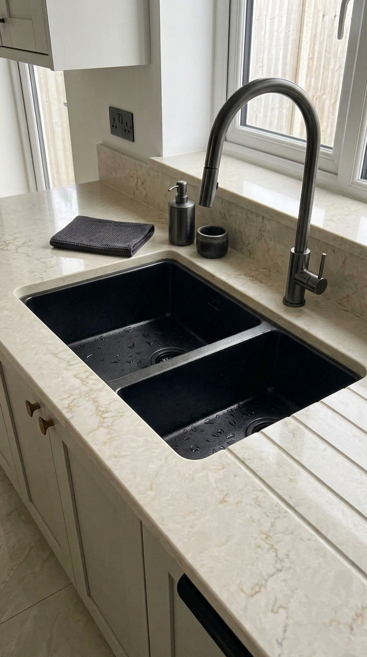 PREMIUM 1.5 Bowl Undermount Kitchen Sink Micro Texture Black - Left Hand