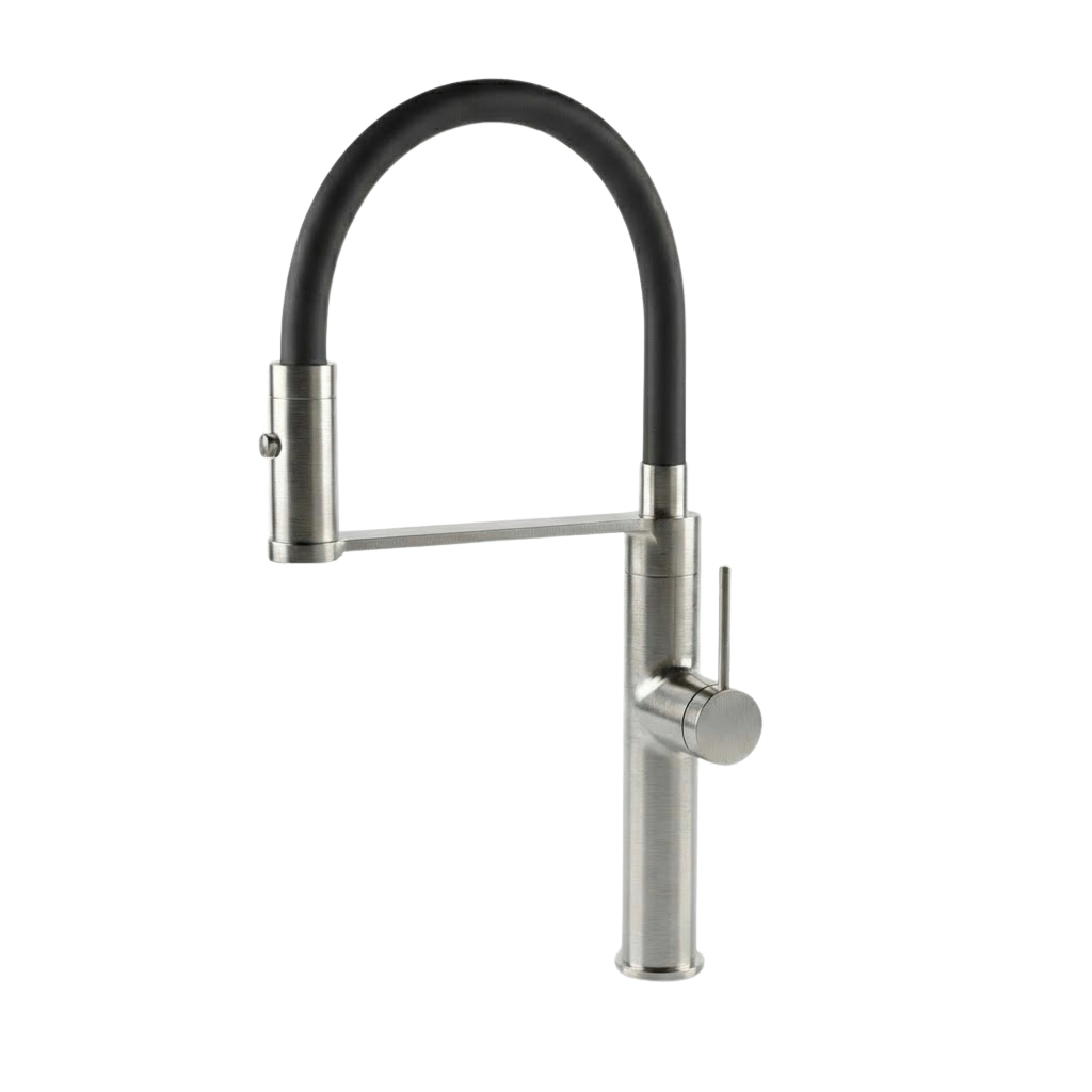Stainless Steel Kitchen Mixer Tap with Black Pull-Out Flexi Hose
