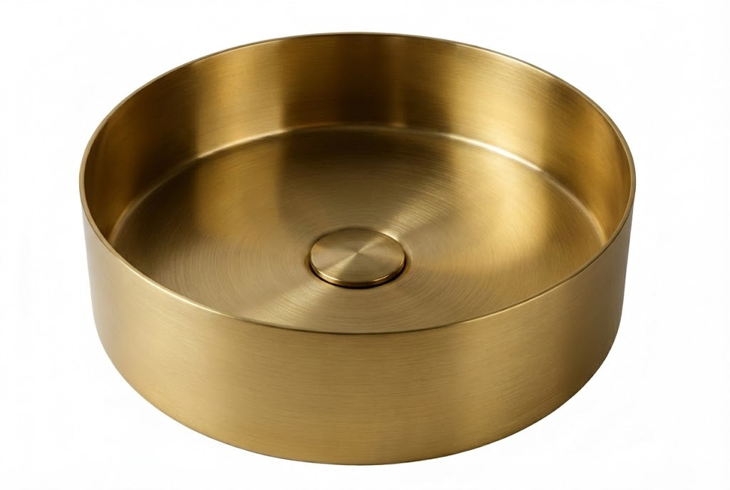 Brushed Brass Round Countertop Bathroom Basin