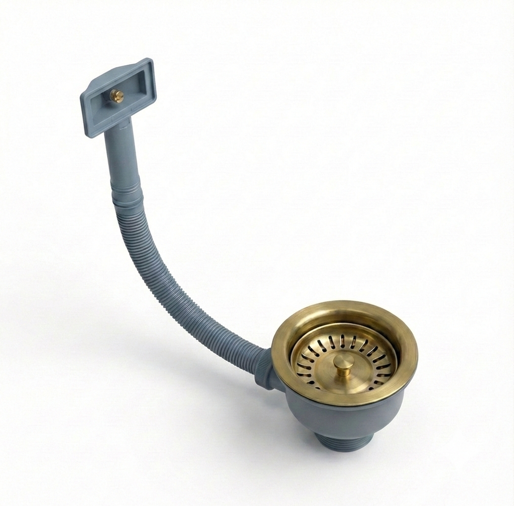Brushed Brass Sink Basket Strainer Waste 90mm - With Overflow
