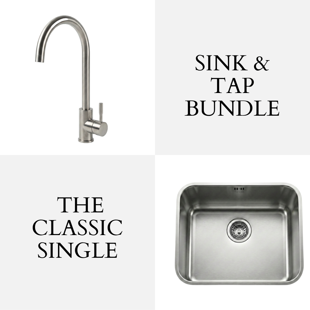 Stainless Steel 1.0 Bowl Undermount Kitchen Sink & Swan Mixer Tap - Bundle