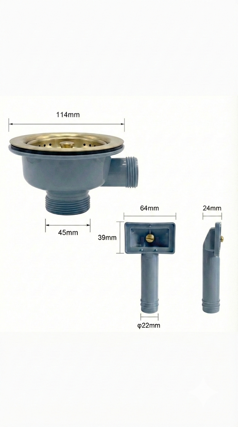 Brushed Brass Sink Basket Strainer Waste 90mm - With Overflow