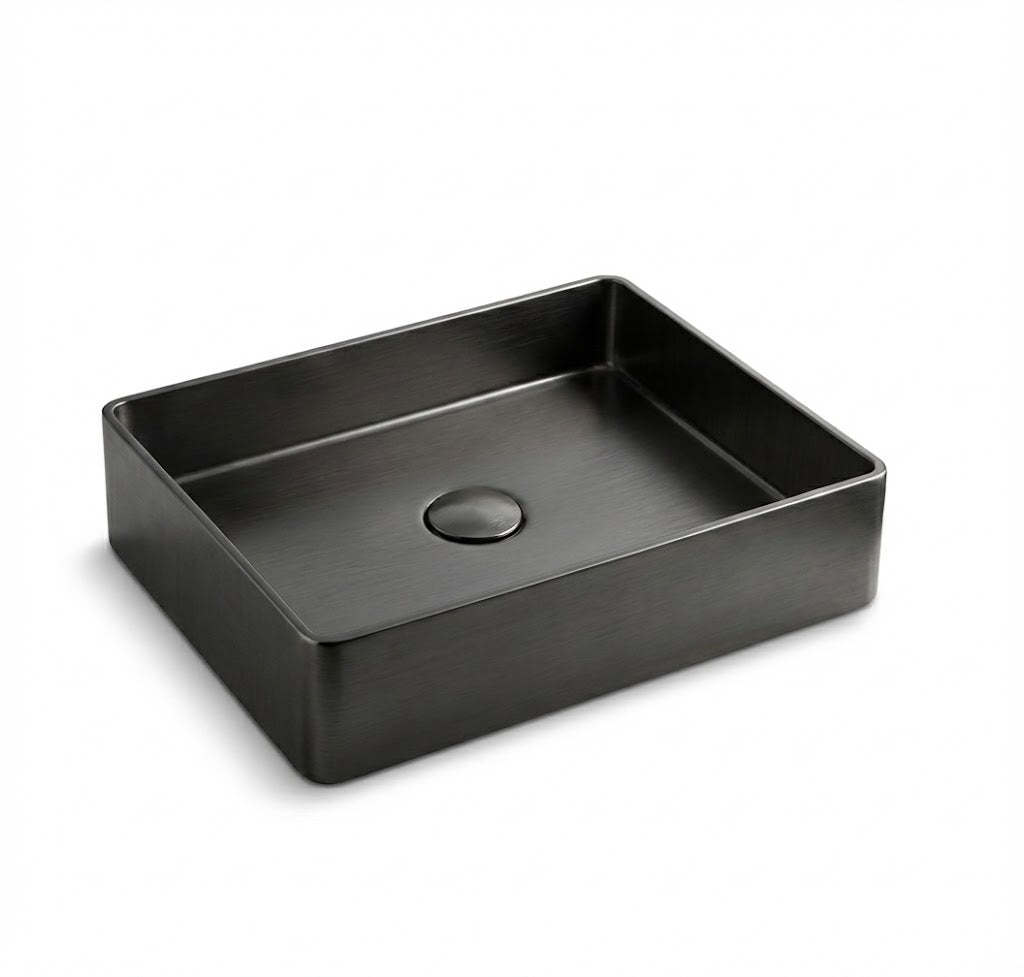 Rectangular Brushed Gunmetal Countertop Bathroom Basin - Contemporary Vessel Sink