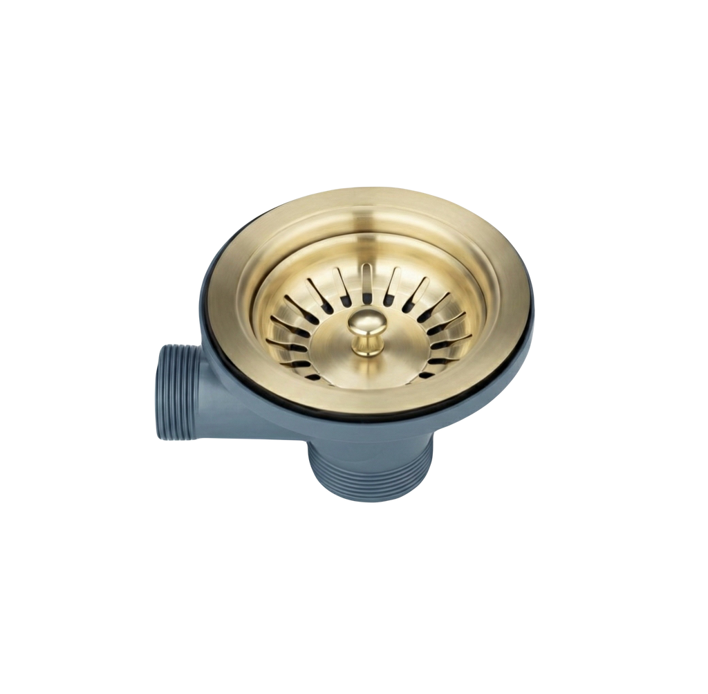 Brushed Brass Sink Basket Strainer Waste 90mm - With Overflow