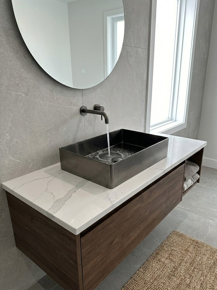 Rectangular Brushed Gunmetal Countertop Bathroom Basin - Contemporary Vessel Sink