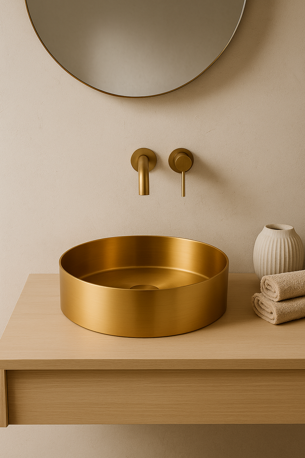 Brushed Brass Round Countertop Bathroom Basin