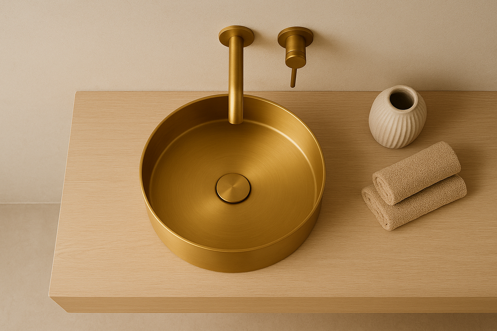 Brushed Brass Round Countertop Bathroom Basin