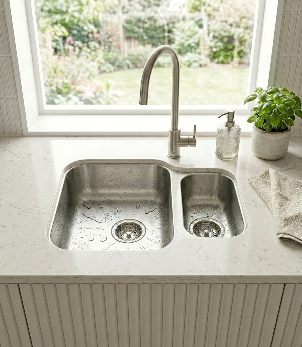 Stainless Steel 1.5 Reversible Undermount Sink & Swan Mixer Tap - Bundle