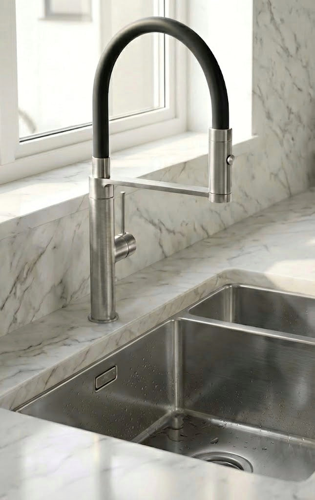 Stainless Steel Kitchen Mixer Tap with Black Pull-Out Flexi Hose