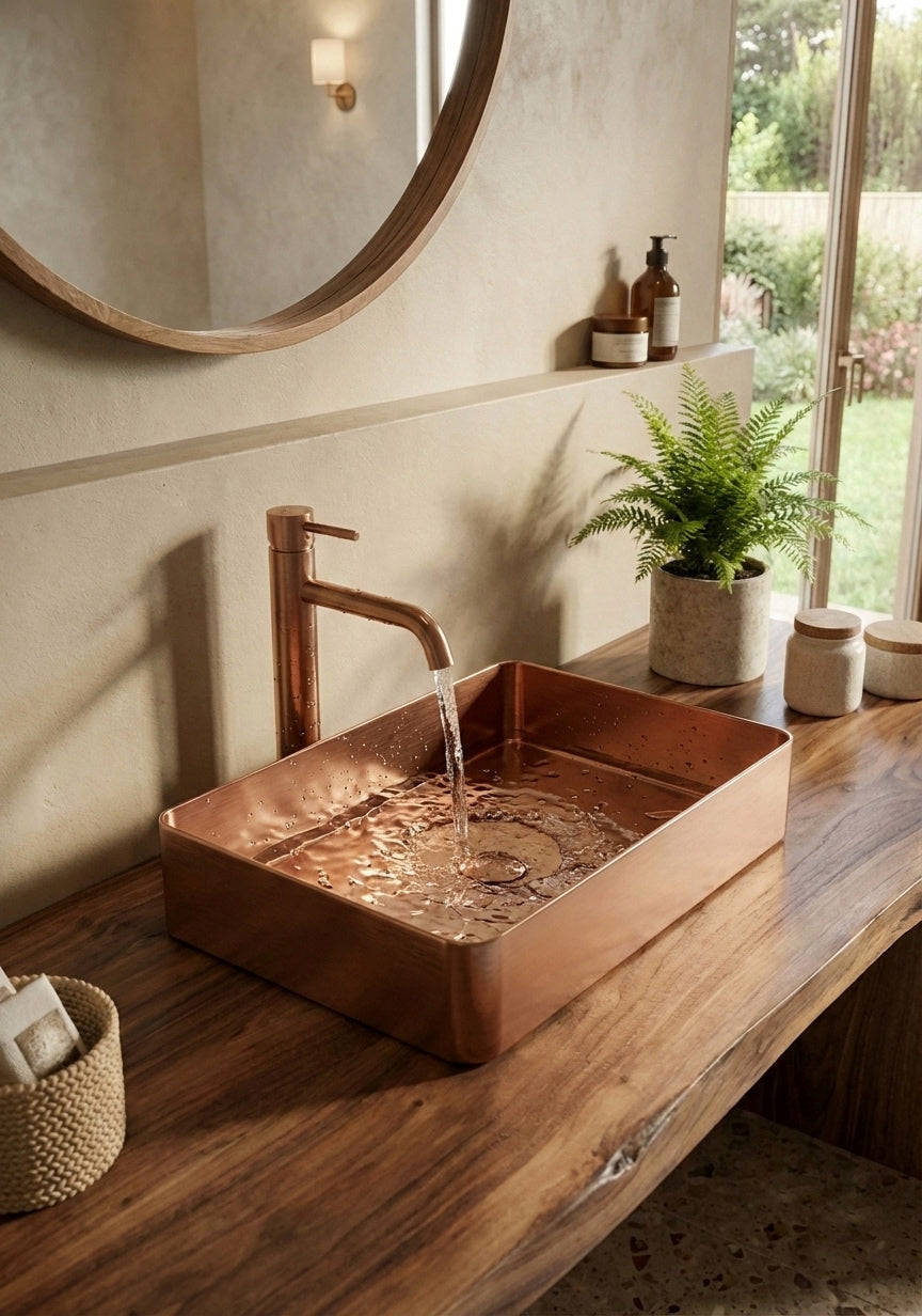 Rectangular Brushed Copper Countertop Bathroom Basin