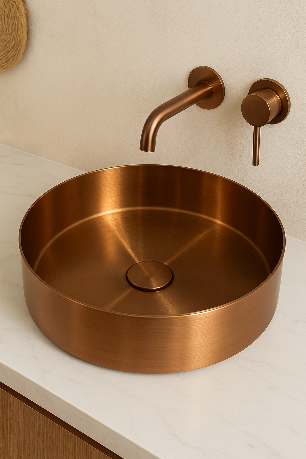 Brushed Copper Round Countertop Bathroom Basin