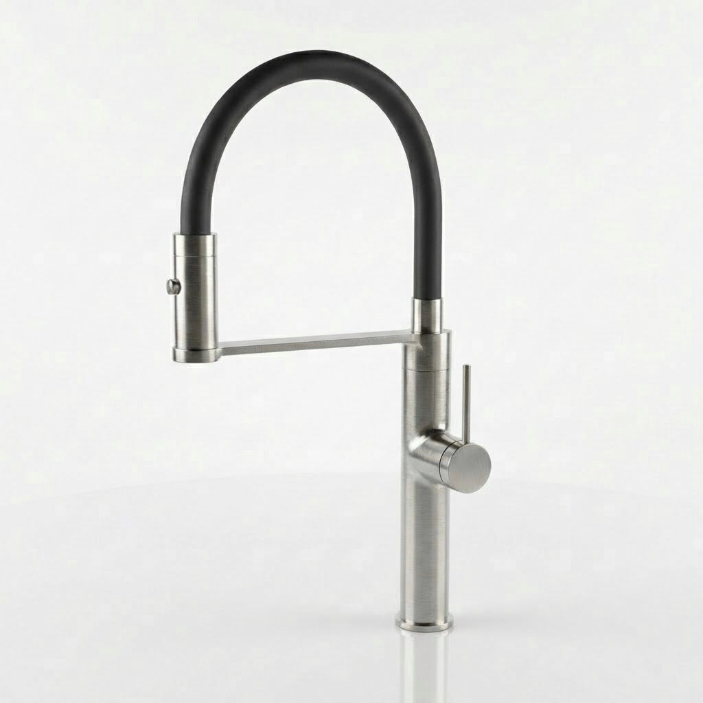 Stainless Steel Kitchen Mixer Tap with Black Pull-Out Flexi Hose