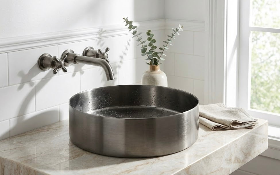 Brushed Gunmetal Round Countertop Bathroom Basin