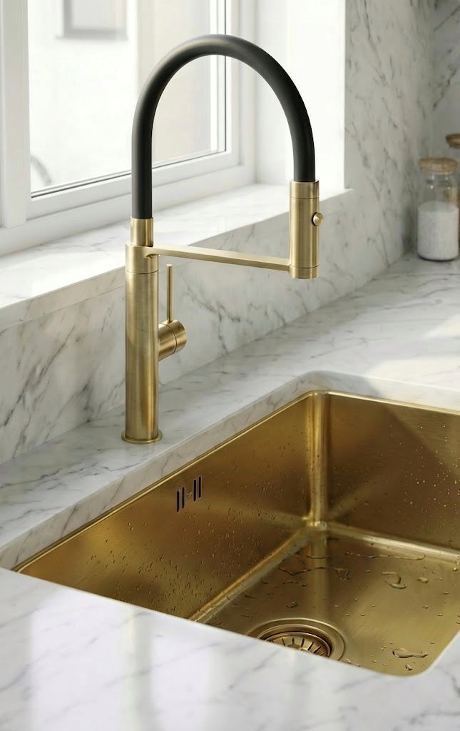 Brushed Brass 1.0 Bowl Undermount Kitchen Sink & Pull-Out Flexi Mixer Tap - Bundle