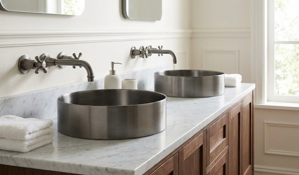 Brushed Gunmetal Round Countertop Bathroom Basin