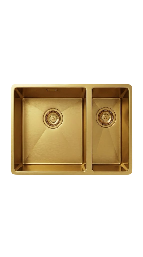 STATEMENT 1.5 Bowl Undermount Kitchen Sink Brushed Brass - Left Hand