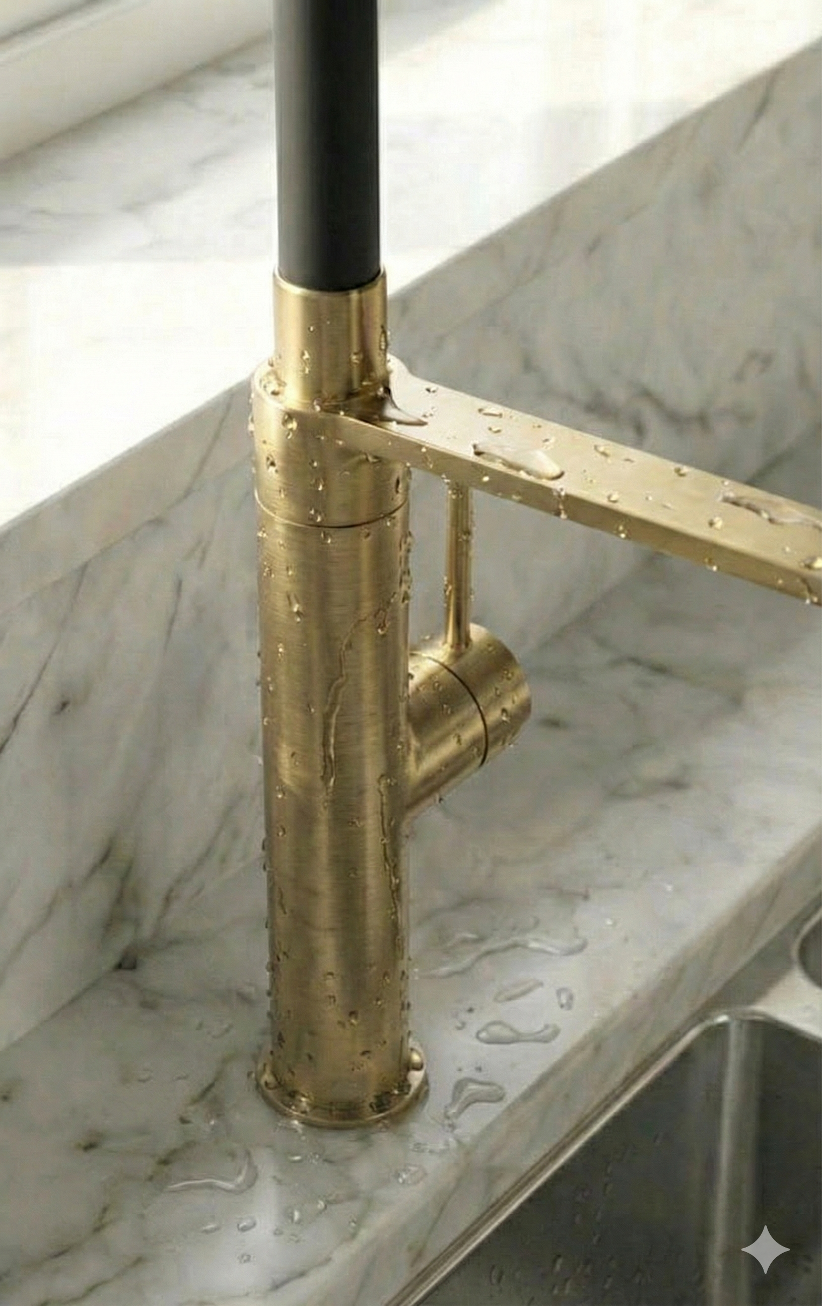 Brushed Brass Kitchen Mixer Tap with Black Pull-Out Flexi Hose