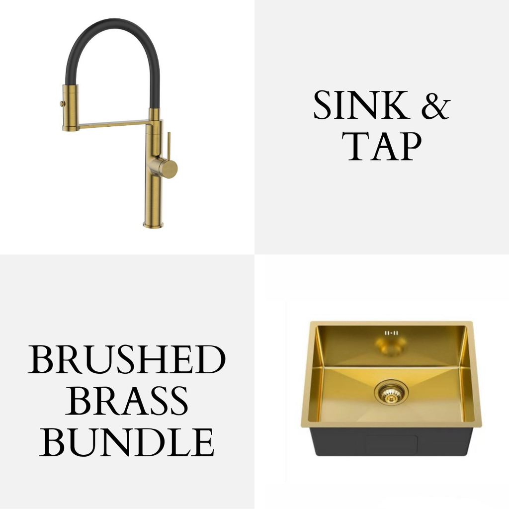 Brushed Brass Undermount Sink & Pull-Out Flexi Mixer Tap - Bundle