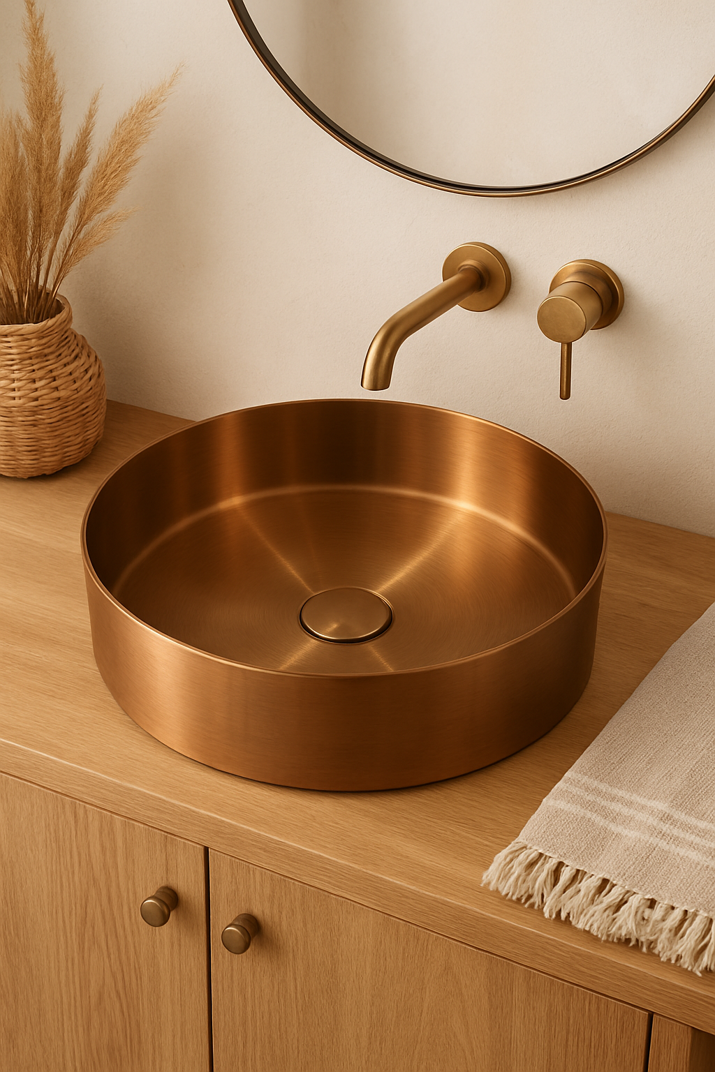 Brushed Copper Round Countertop Bathroom Basin