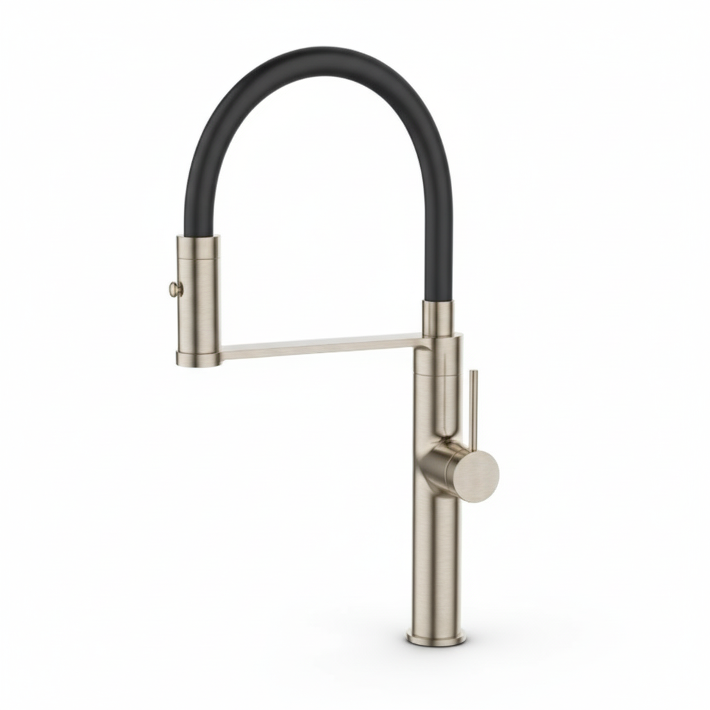 Stainless Steel Kitchen Mixer Tap with Black Pull-Out Flexi Hose