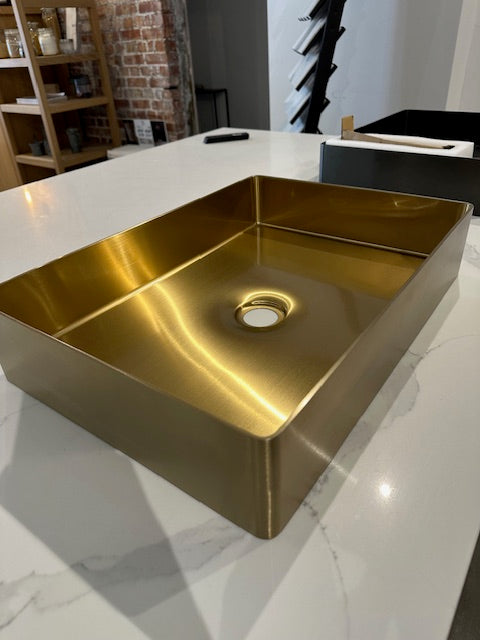 Rectangular Brushed Brass Countertop Bathroom Basin - Luxury Vessel Sink