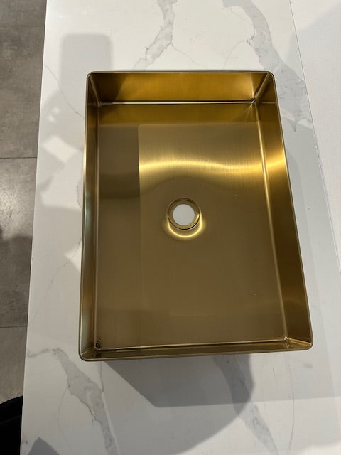 Rectangular Brushed Brass Countertop Bathroom Basin - Luxury Vessel Sink