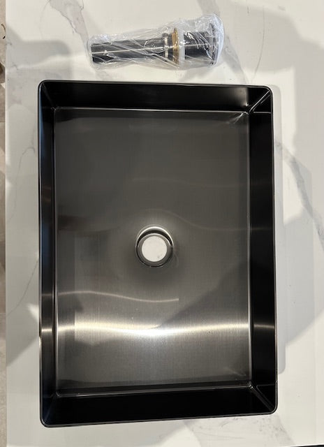 Rectangular Brushed Gunmetal Countertop Bathroom Basin - Contemporary Vessel Sink