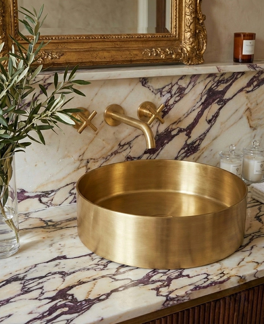 Brushed Brass Round Countertop Bathroom Basin