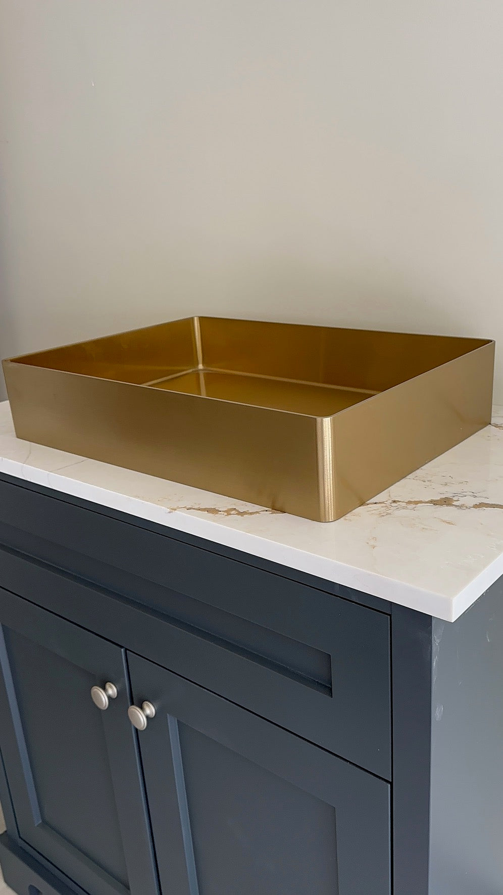 Rectangular Brushed Brass Countertop Bathroom Basin - Luxury Vessel Sink