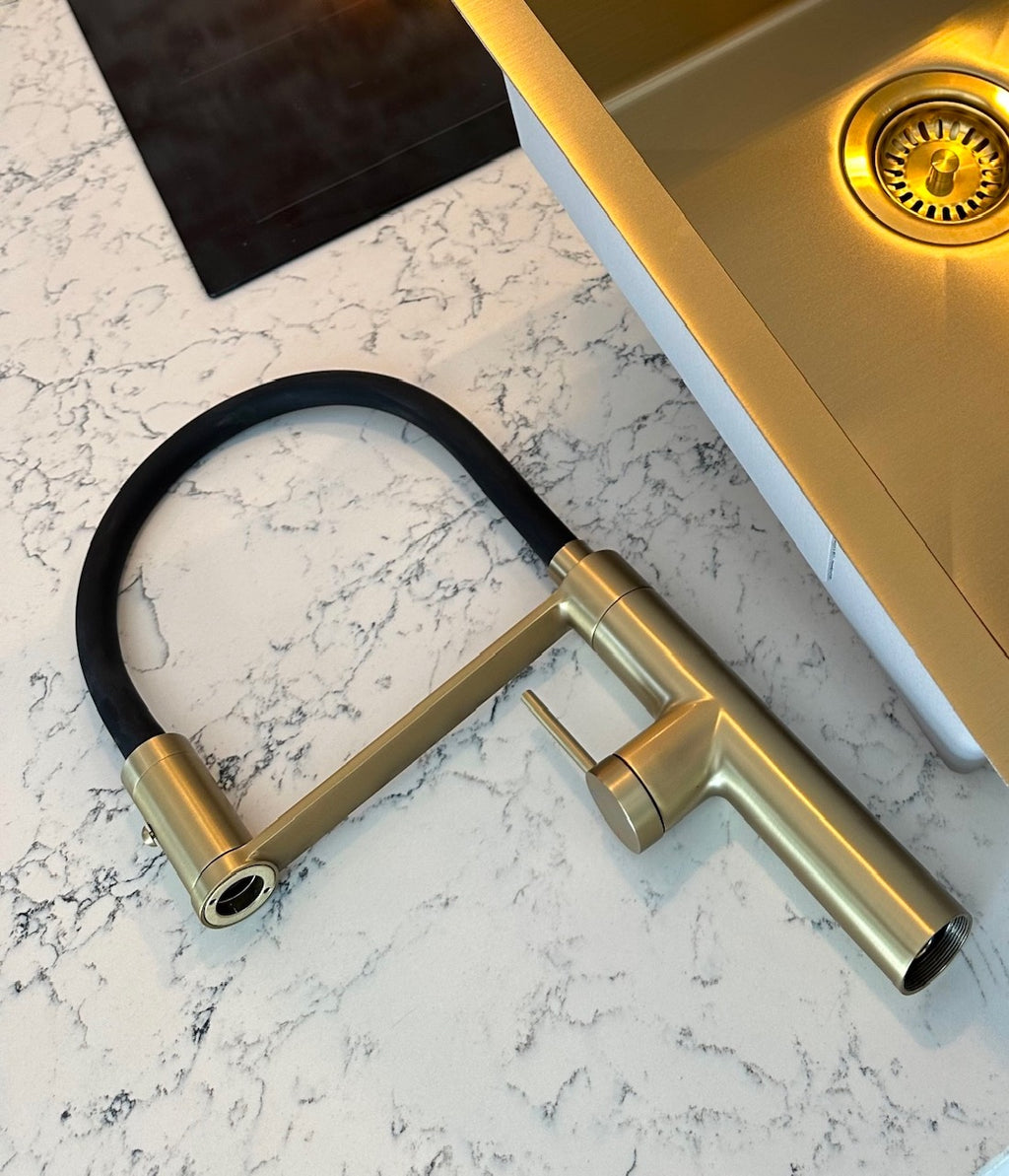 Brushed Brass Undermount Sink & Pull-Out Flexi Mixer Tap - Bundle