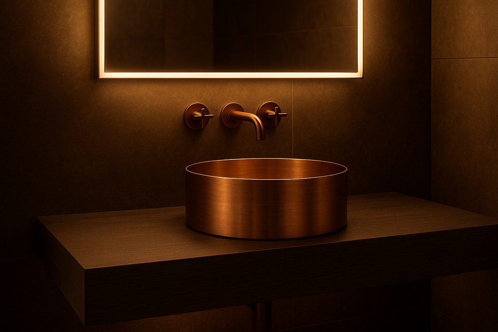 Brushed Copper Round Countertop Bathroom Basin