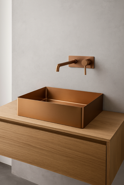 Rectangular Brushed Copper Countertop Bathroom Basin - Modern Vessel Sink
