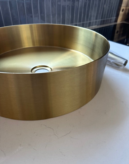 Brushed Brass Round Countertop Bathroom Basin
