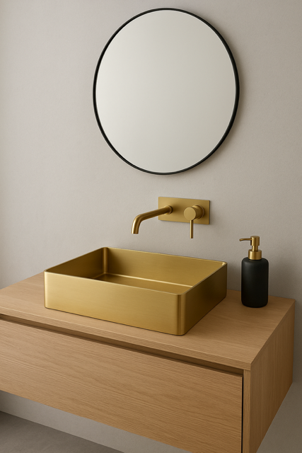 Rectangular Brushed Brass Countertop Bathroom Basin - Luxury Vessel Sink