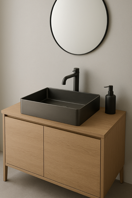 Rectangular Brushed Gunmetal Countertop Bathroom Basin - Contemporary Vessel Sink