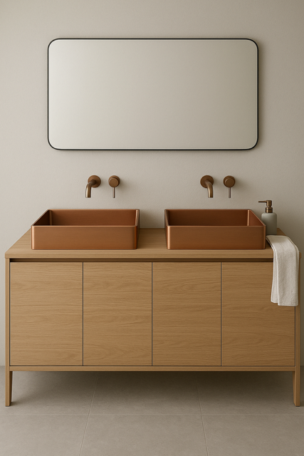 Rectangular Brushed Copper Countertop Bathroom Basin - Modern Vessel Sink
