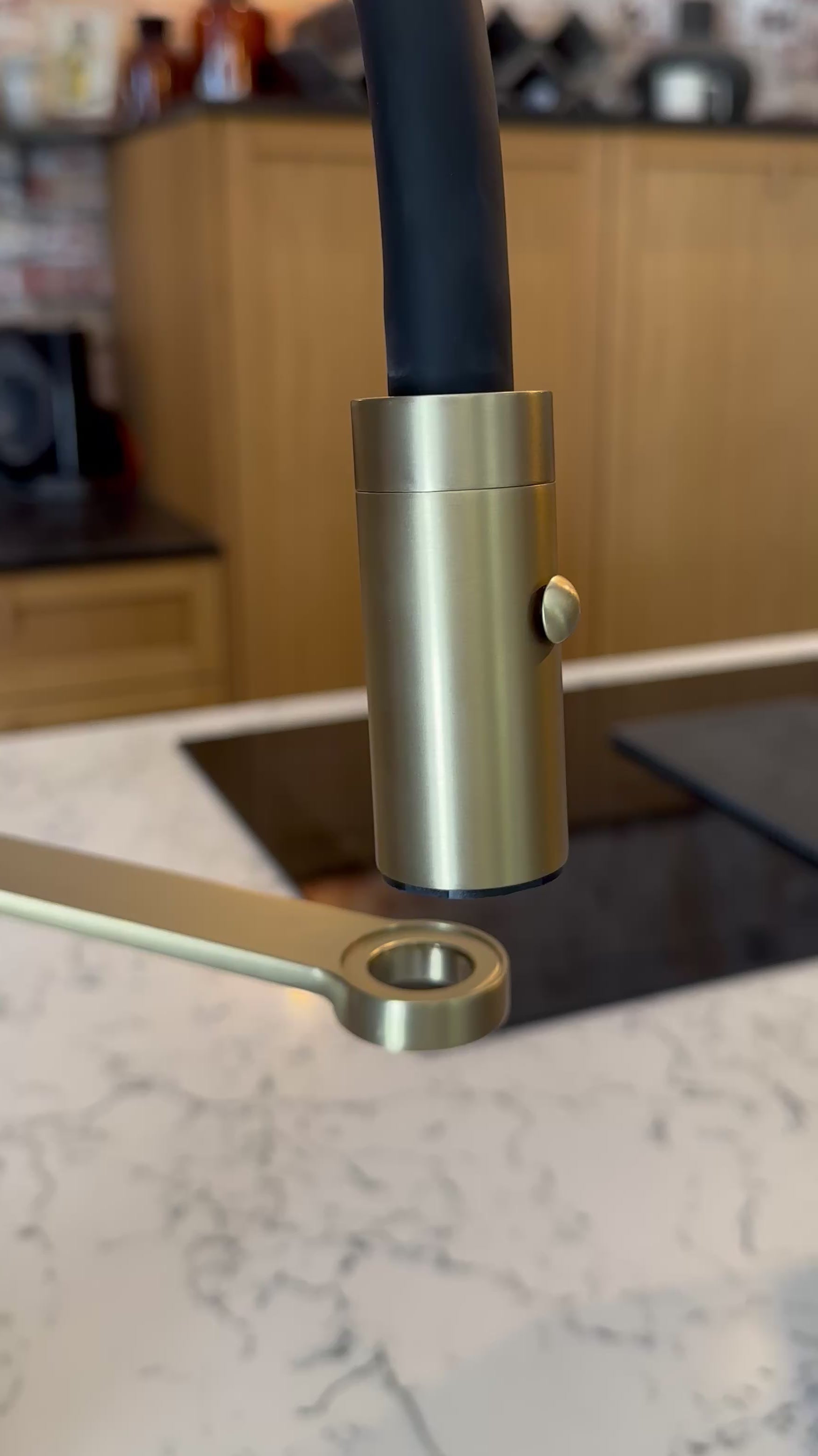 Brushed Brass Kitchen Mixer Tap with Black Pull-Out Flexi Hose