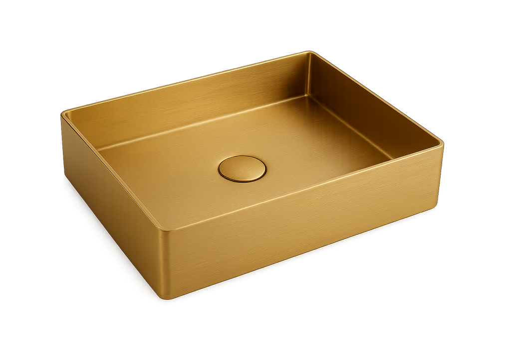 Realistic Rectangular Brushed Brass Basin Product Shot